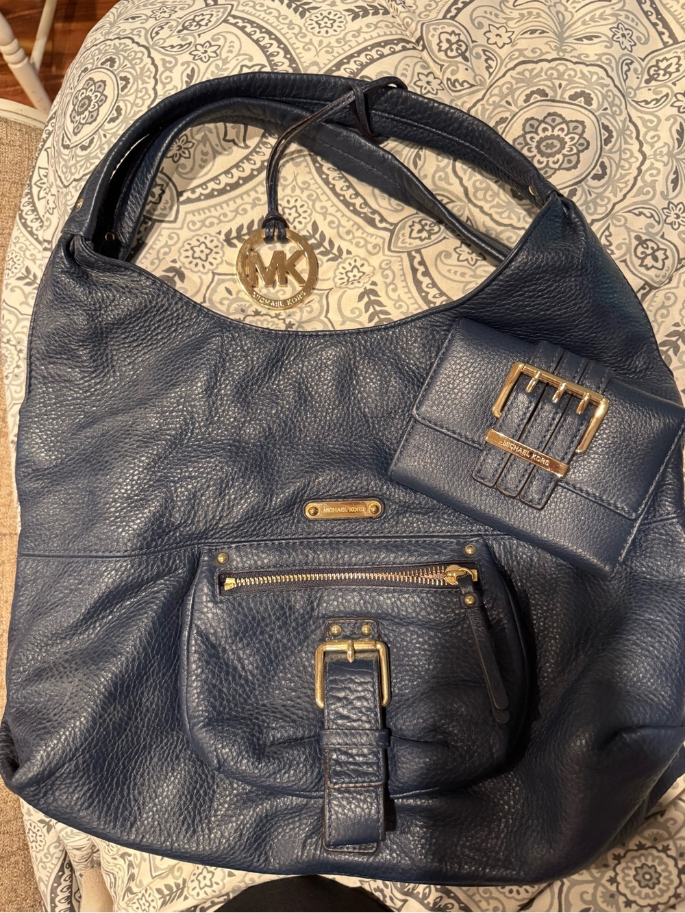 Michael Kors Navy Pebbled Leather Shoulder Bag with Wallet